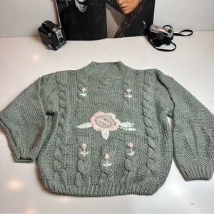 Shenanigans Hand Knit Cable Sweater Floral Cottagecore